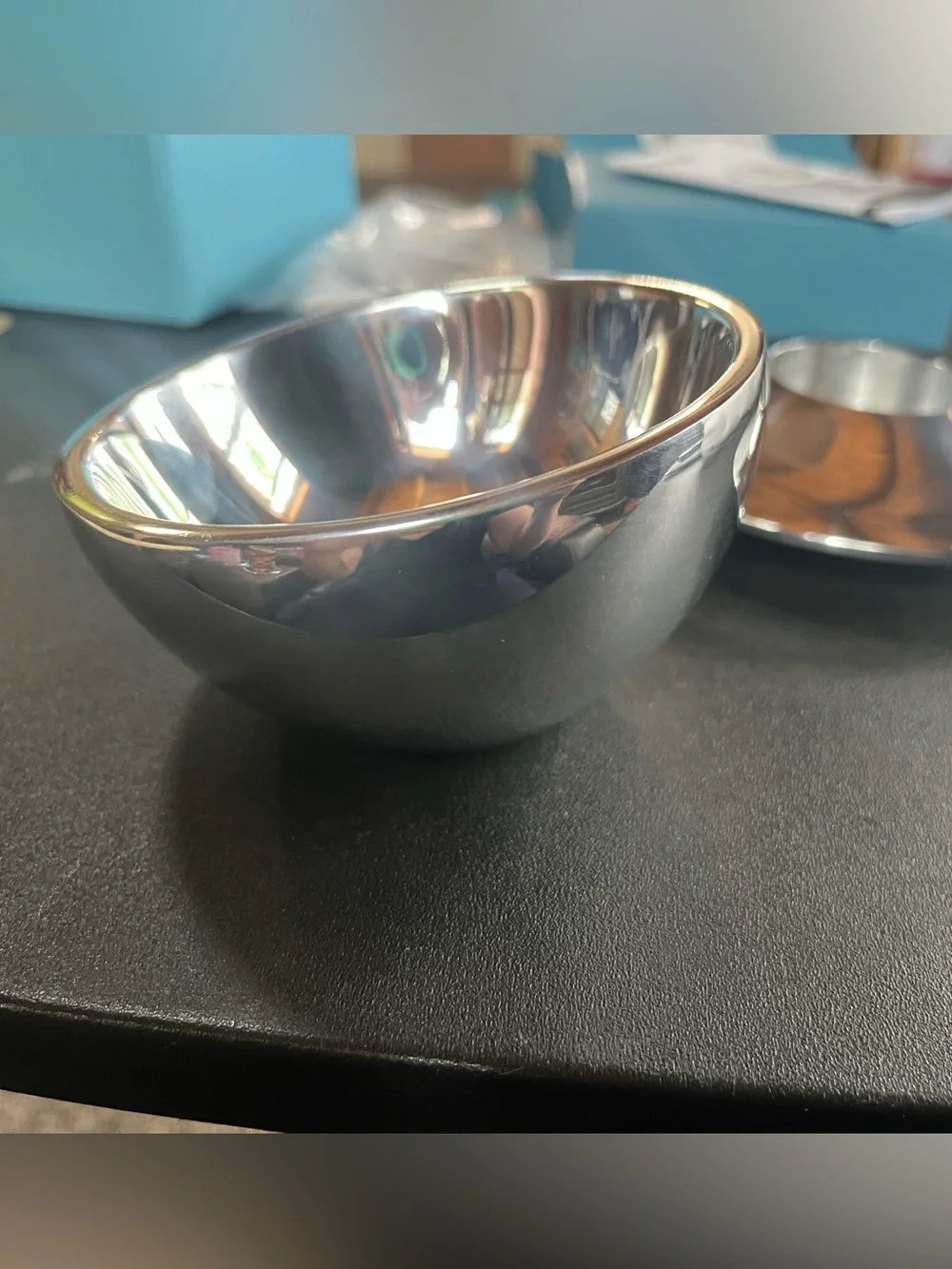 Set of 2 NAMBE’ items. Bowl and candleholder. Silver tone. Pre-owned